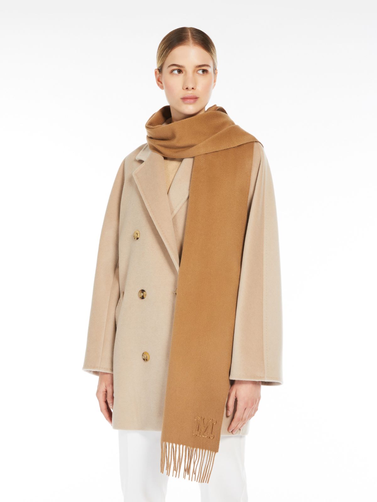Monogram-embroidered cashmere stole - BEIGE - Max Mara - 9