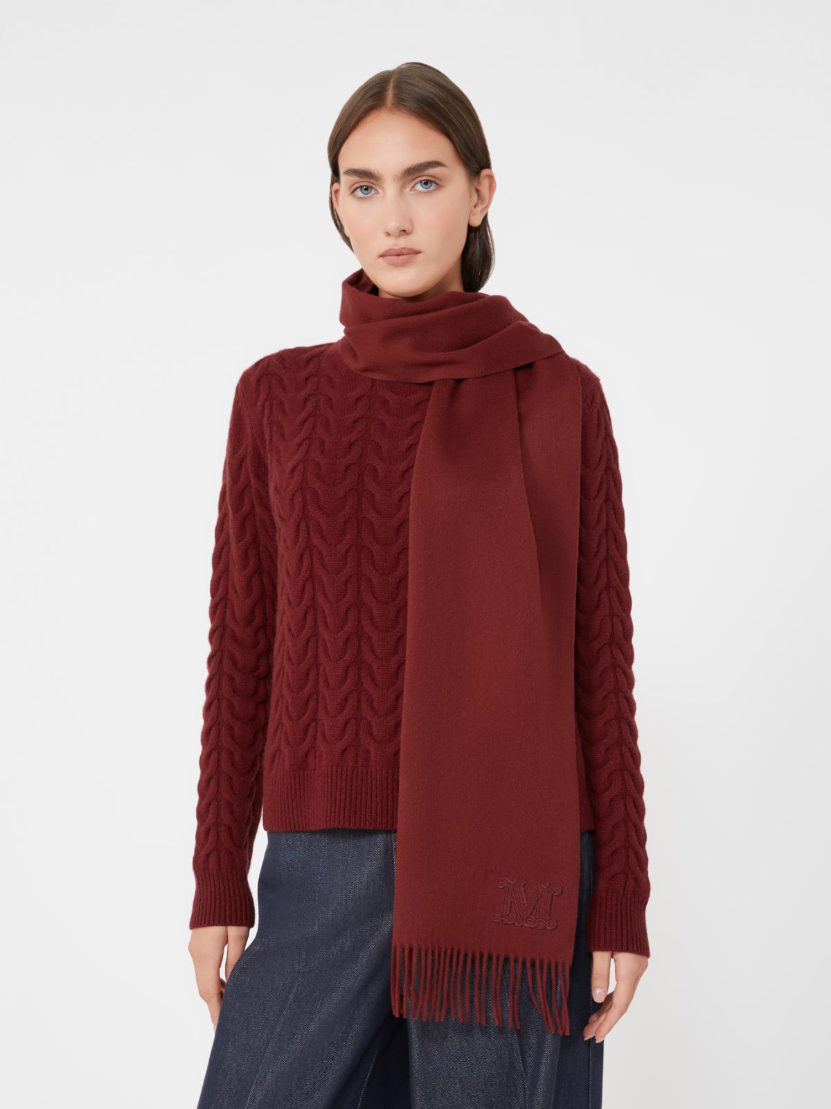 Monogram-embroidered cashmere stole - BORDEAUX - Max Mara - 9