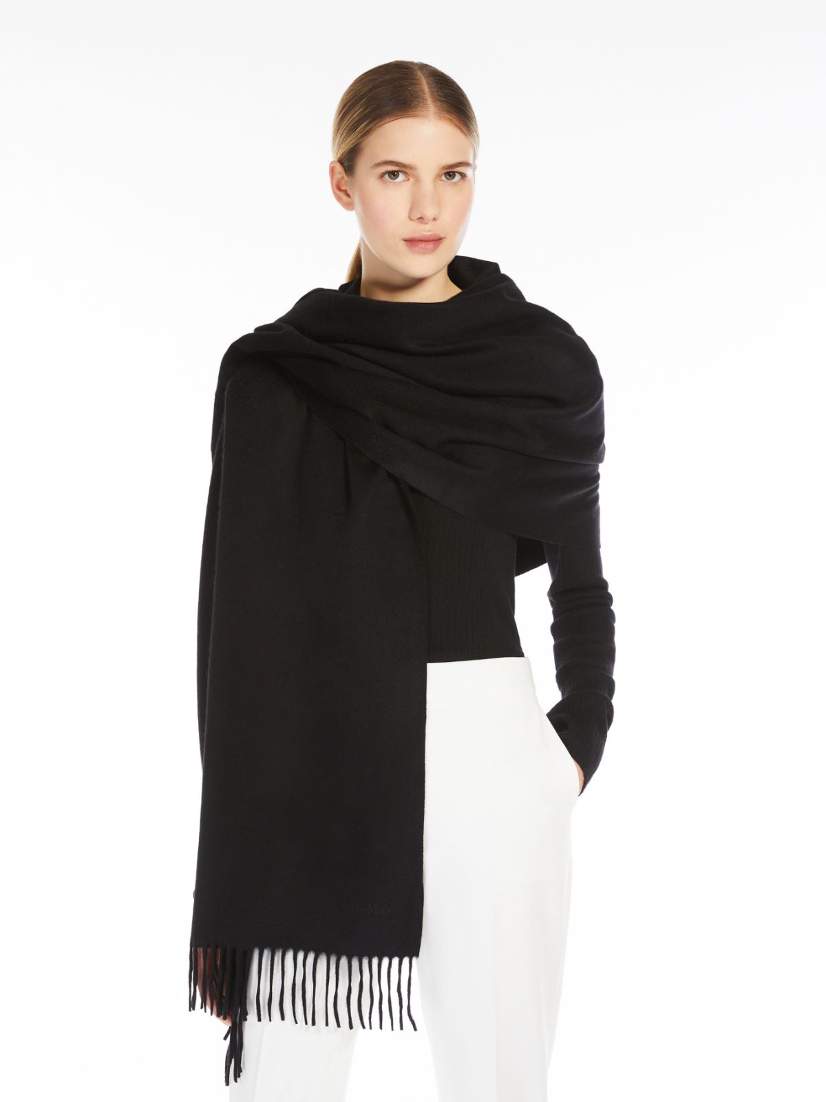 Cashmere logo stole - BLACK - Max Mara - 9