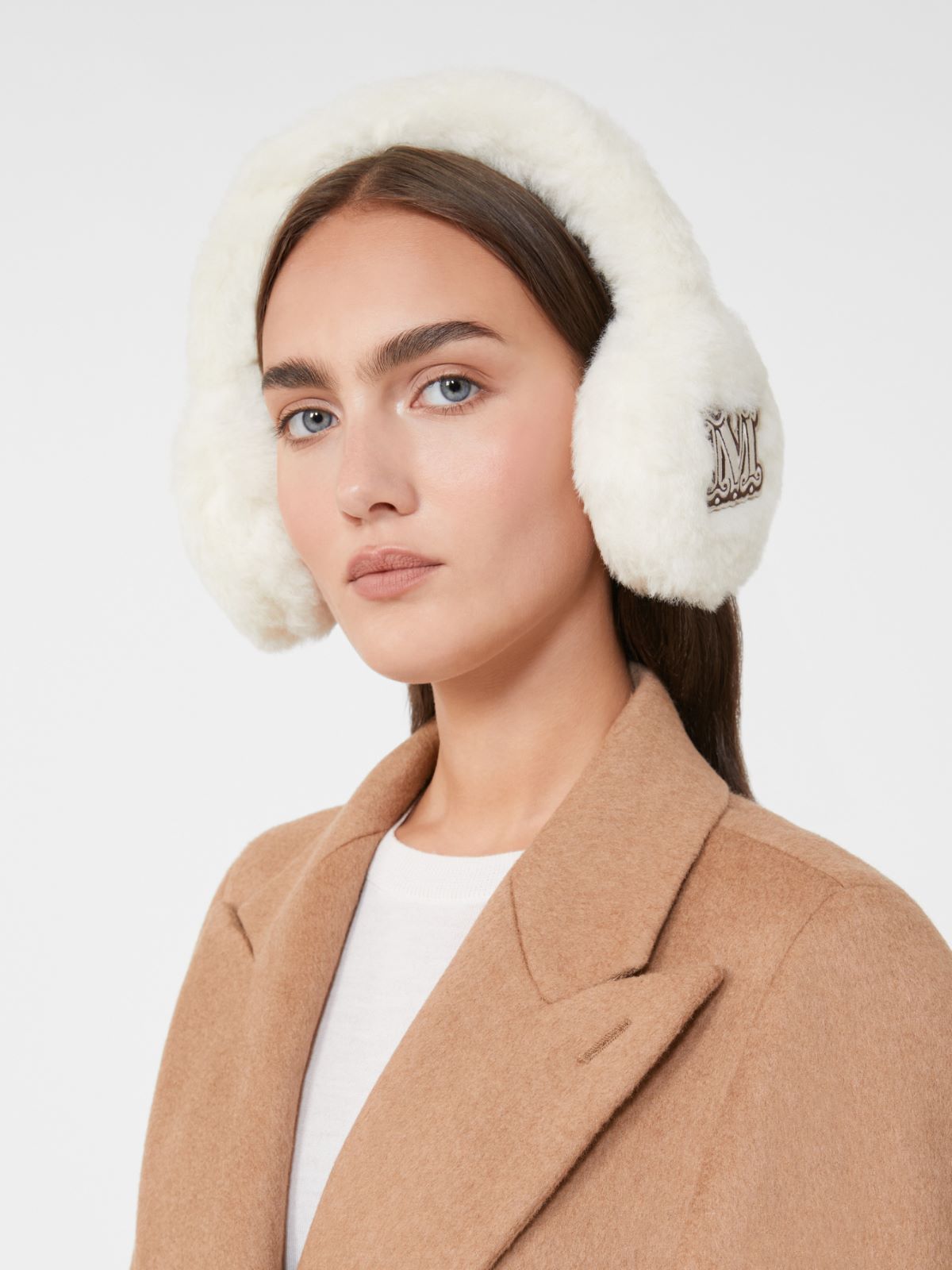 Alpaca and wool Teddy fabric earmuffs - OPTICAL WHITE - Max Mara - 9