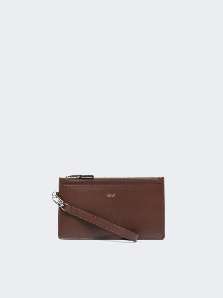 Reißverschlusstasche aus Leder mit Handschlaufe - KAKAO - Max Mara