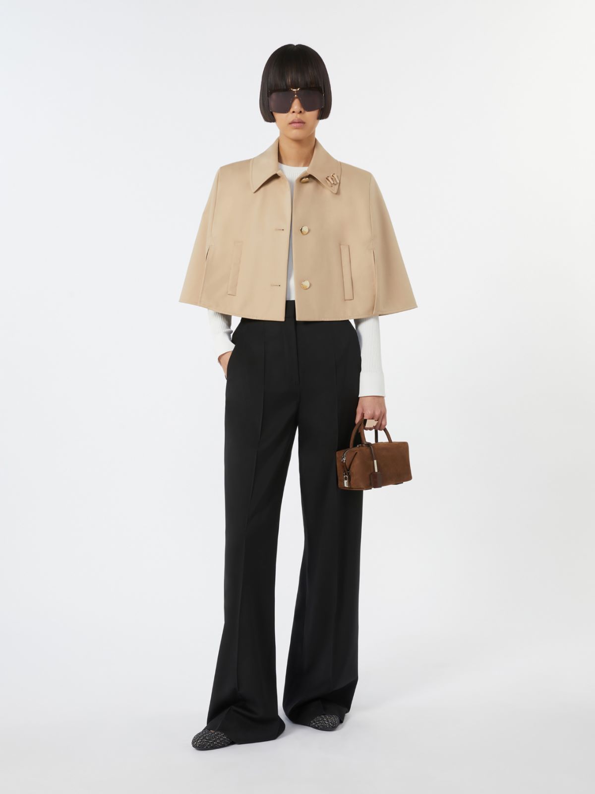Cropped water-repellent cotton cloak - SAND - Max Mara