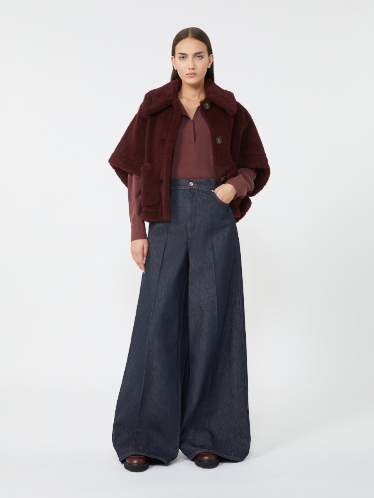 Cape in alpaca and wool Teddy fabric - RED PURPLE - Max Mara
