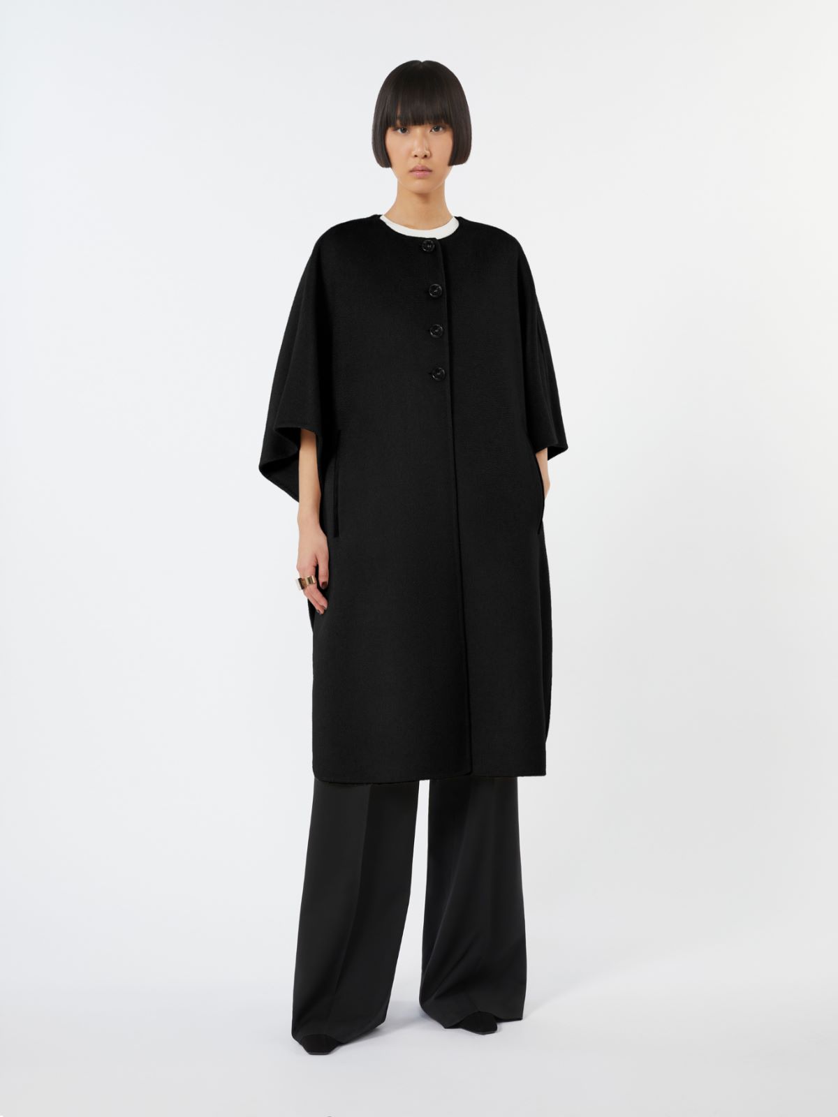 Long cape in cashmere drap - BLACK - Max Mara