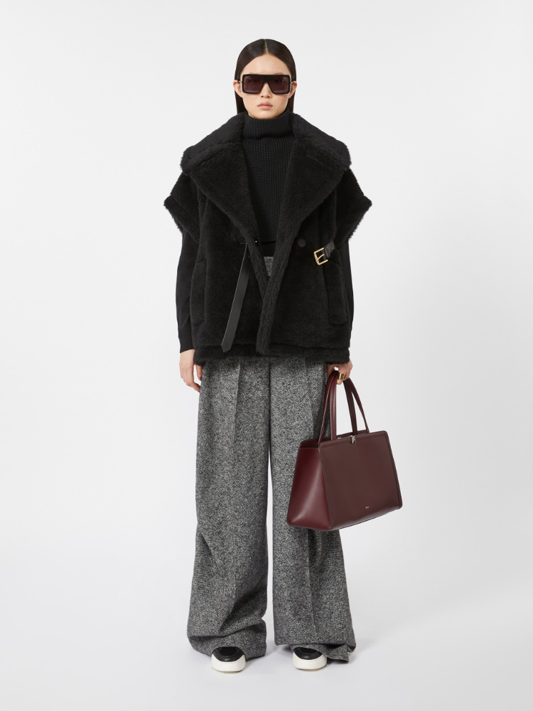 Cape in alpaca and wool Teddy fabric - BLACK - Max Mara