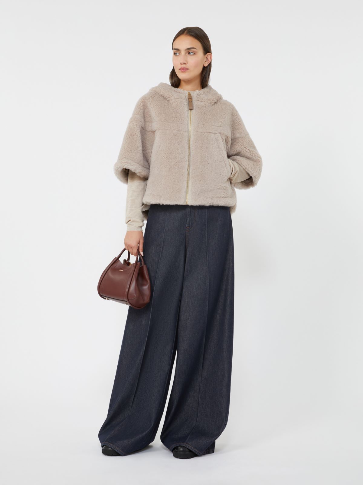 Alpaca and wool Teddy fabric boxy cape - BEIGE - Max Mara