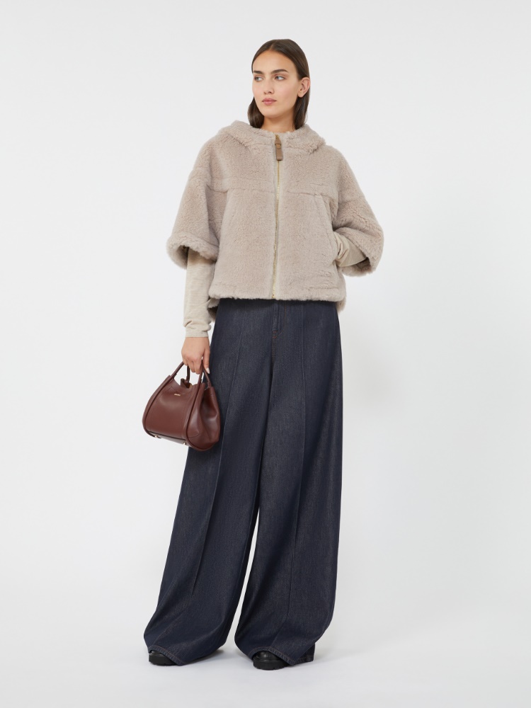 Alpaca and wool Teddy fabric boxy cape - BEIGE - Max Mara