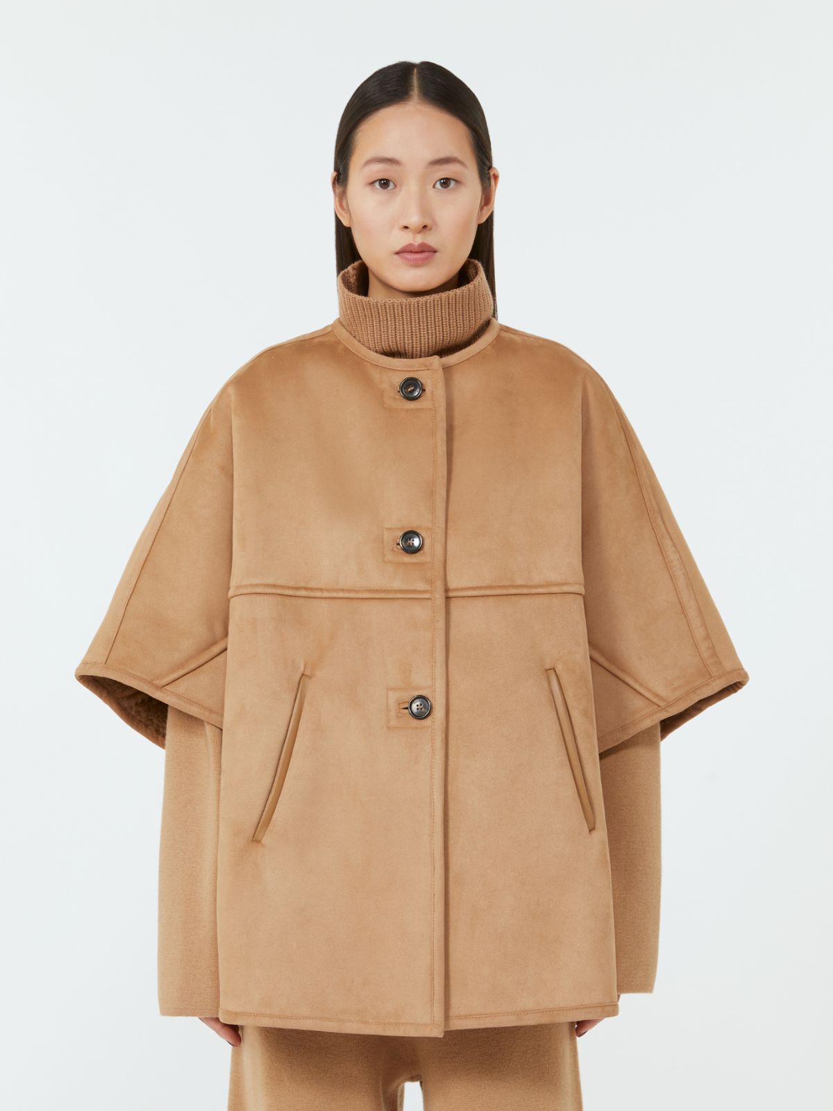 Camel teddy and suede effect fabric cape - CAMEL - Max Mara - 5
