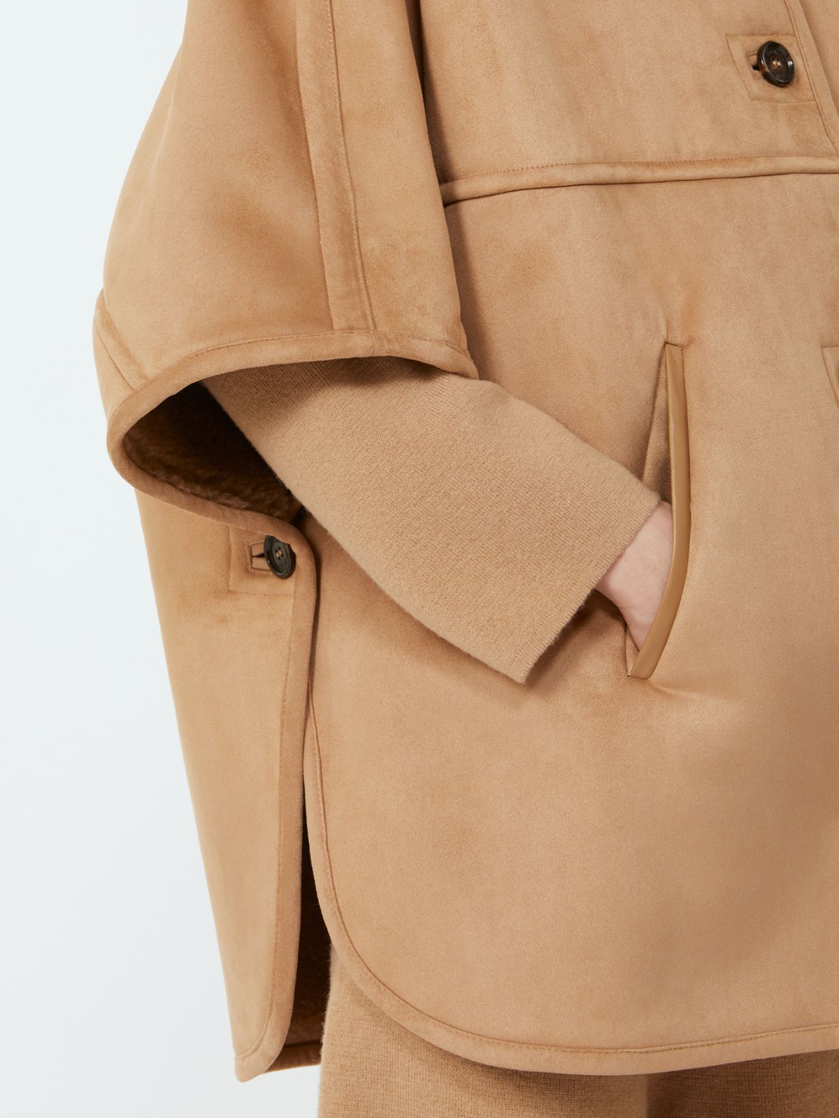 Camel teddy and suede effect fabric cape - CAMEL - Max Mara - 5