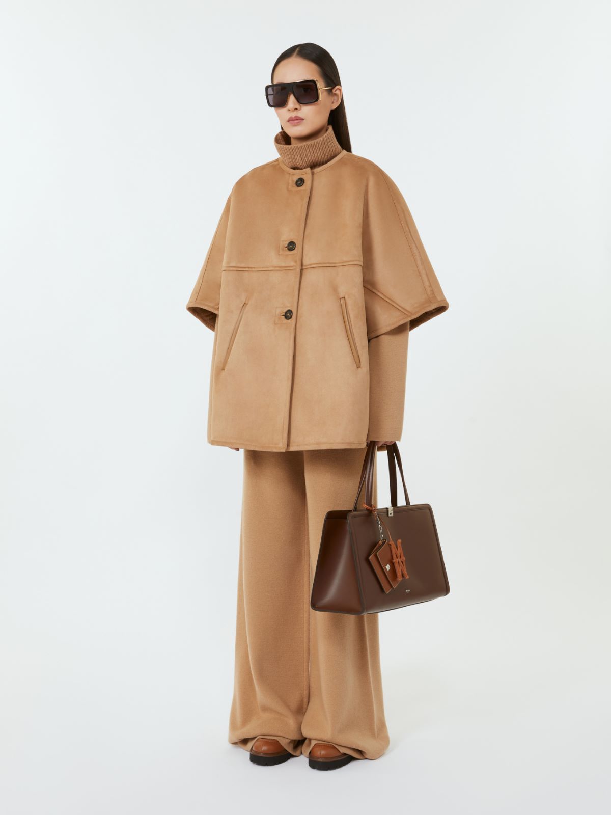 Camel teddy and suede effect fabric cape - CAMEL - Max Mara - 5