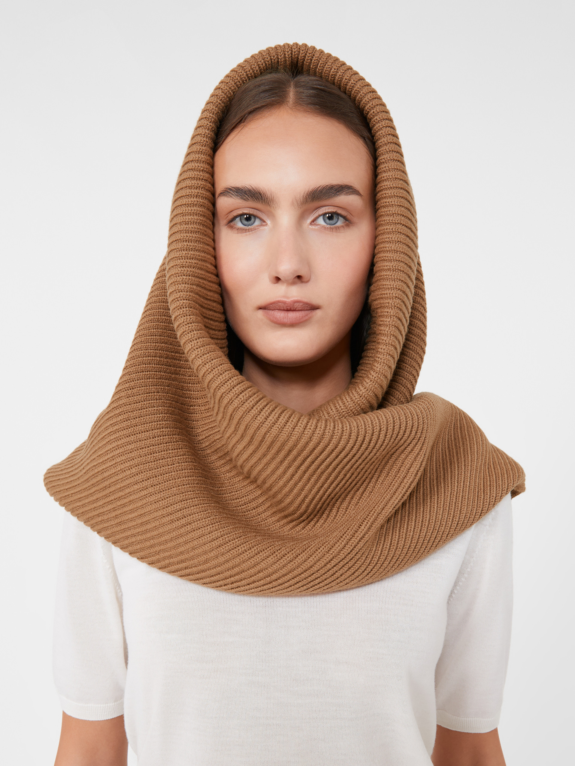 Wool yarn maxi shawl - CAMEL - Max Mara - 4