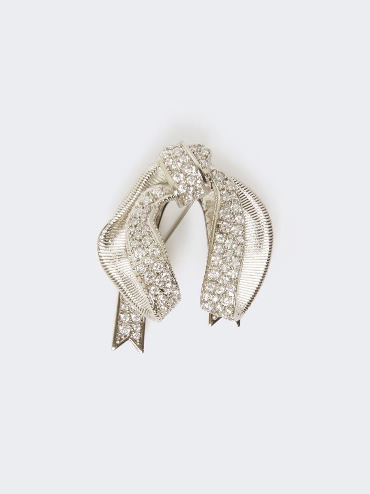 Bow brooch with rhinestones - SILVER - Max Mara