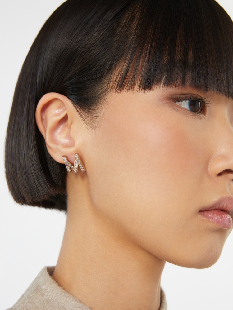 Monogram earrings with rhinestones, bronze | 