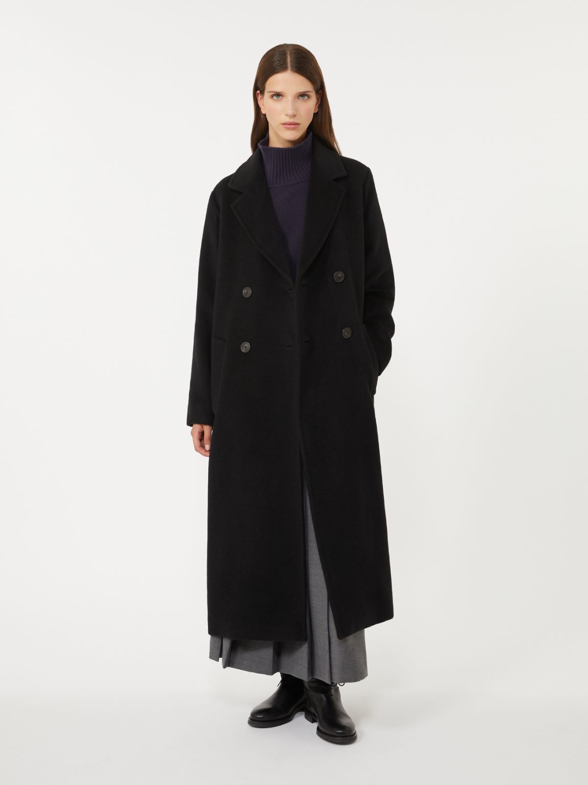 Double-breasted coat in wool and alpaca - BLACK - Max Mara