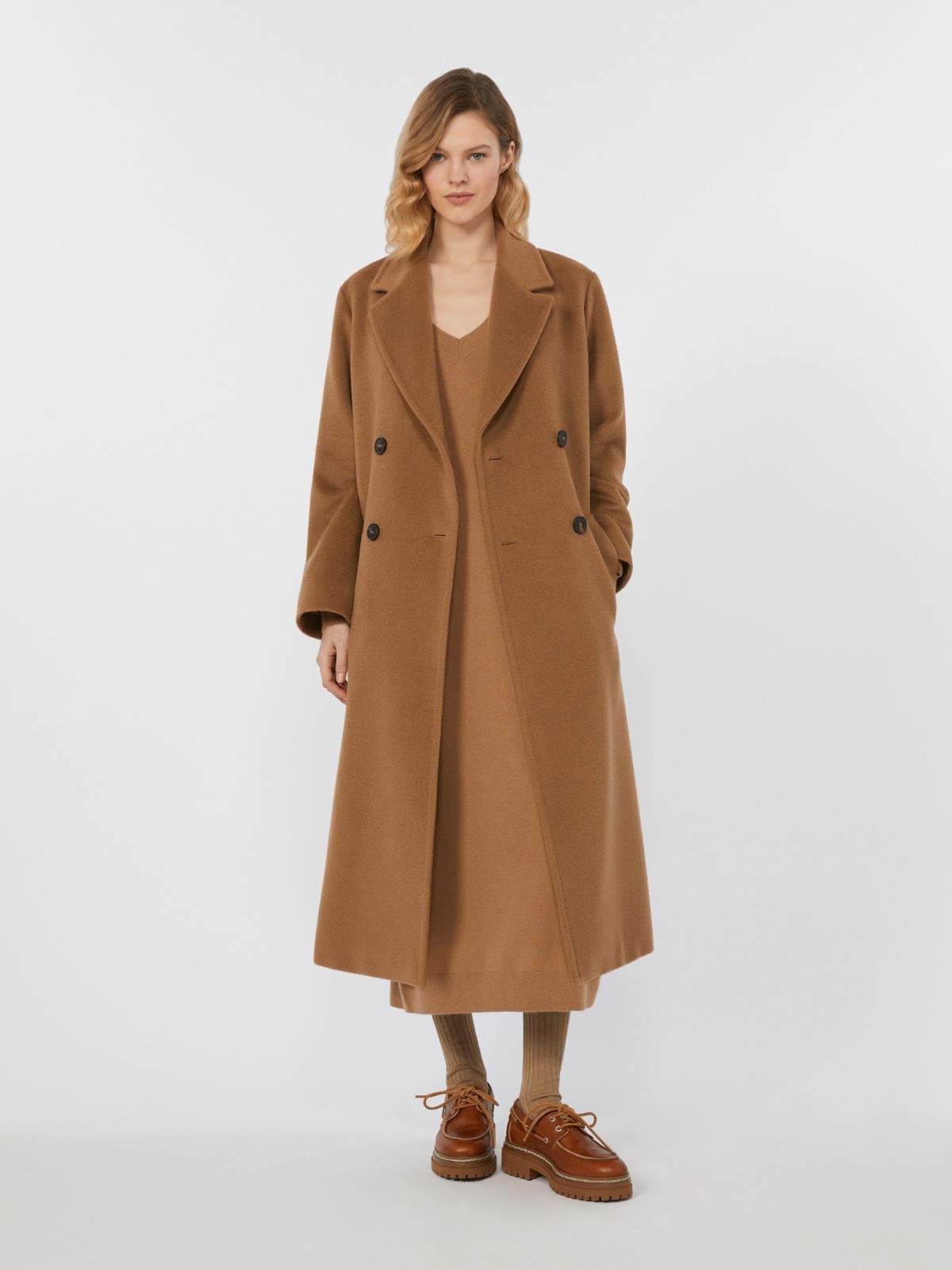 Double-breasted coat in wool and alpaca + CAMEL - Max Mara