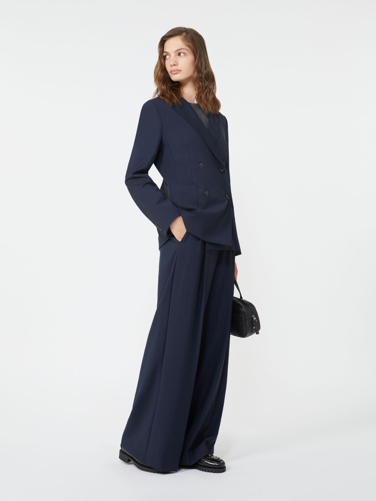 Doppelreihiger Blazer aus Wollcanvas - BLAU - Max Mara