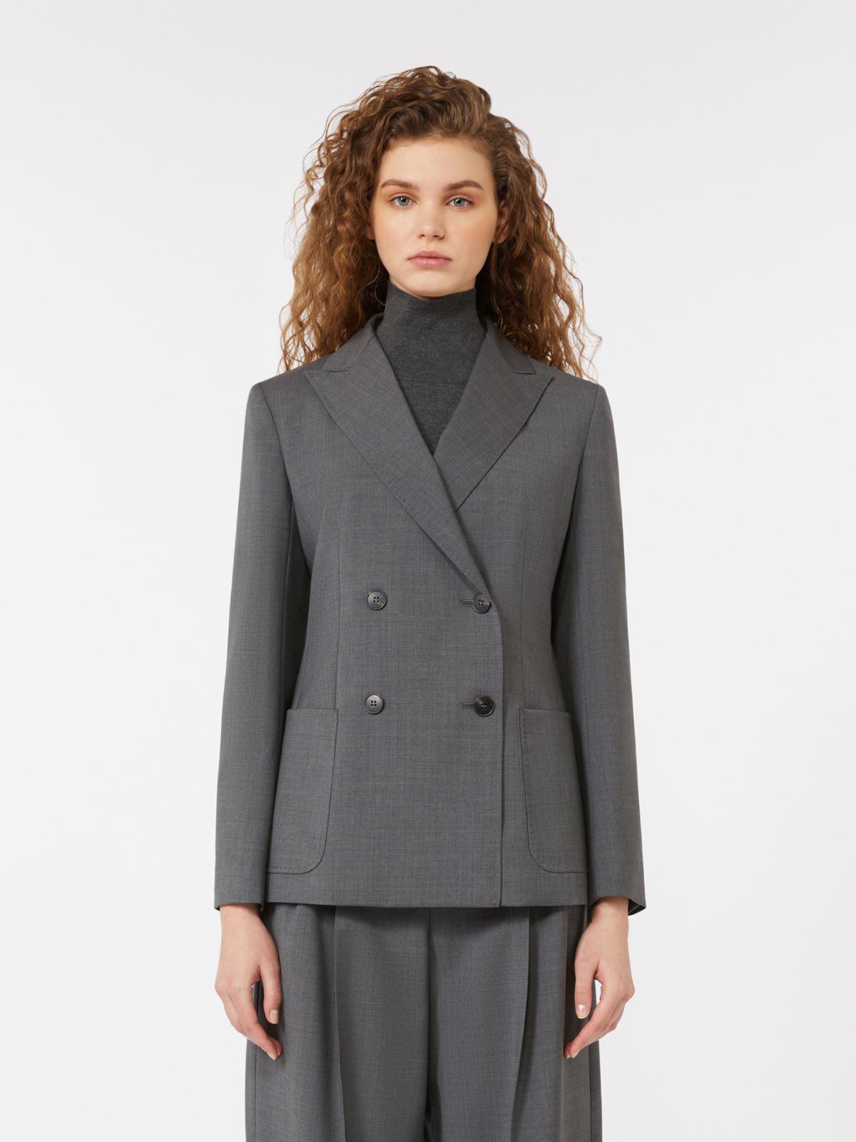 Blazer à double boutonnage en toile de laine - GRIS MOYEN - Max Mara - 2