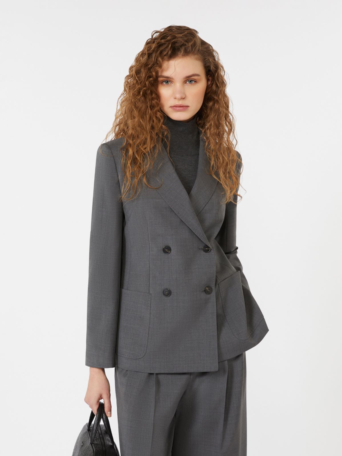 Blazer à double boutonnage en toile de laine - GRIS MOYEN - Max Mara - 4