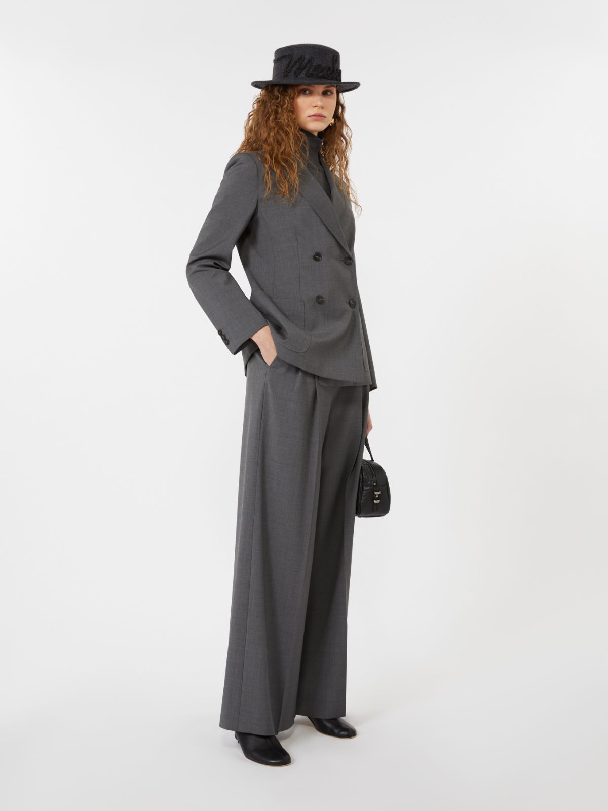 Blazer à double boutonnage en toile de laine - GRIS MOYEN - Max Mara