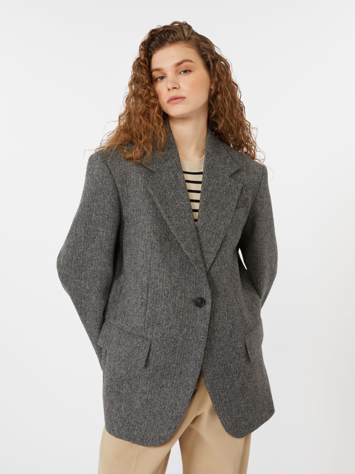 Blazer surdimensionné en laine - GRIS FONCE - Max Mara - 4