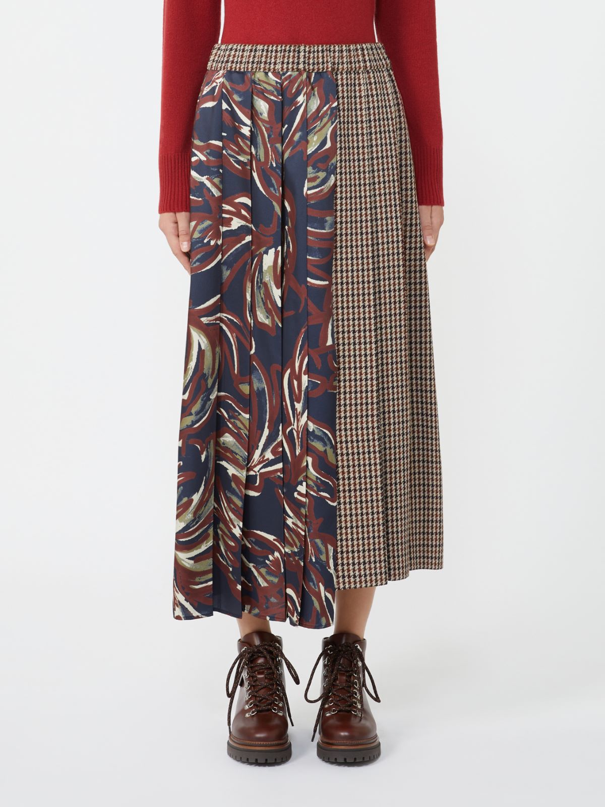Pleated houndstooth wool skirt - WINE-COLOURED - Max Mara - 2
