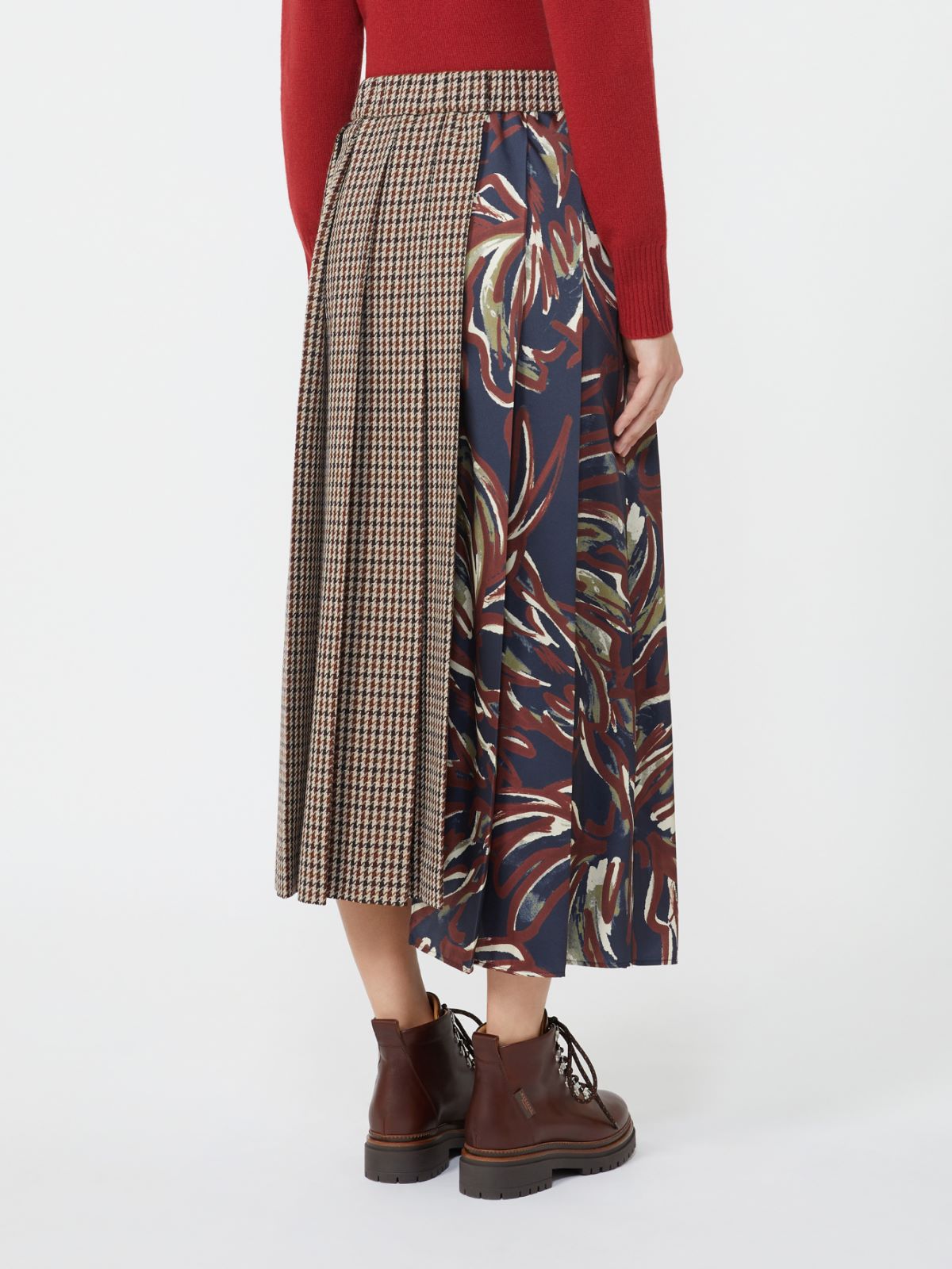 Pleated houndstooth wool skirt - WINE-COLOURED - Max Mara - 3