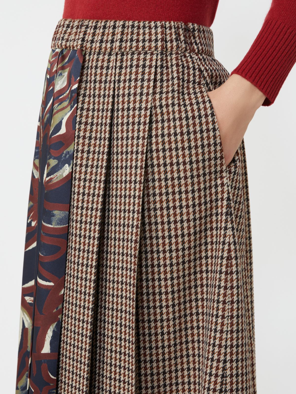 Pleated houndstooth wool skirt - WINE-COLOURED - Max Mara - 4
