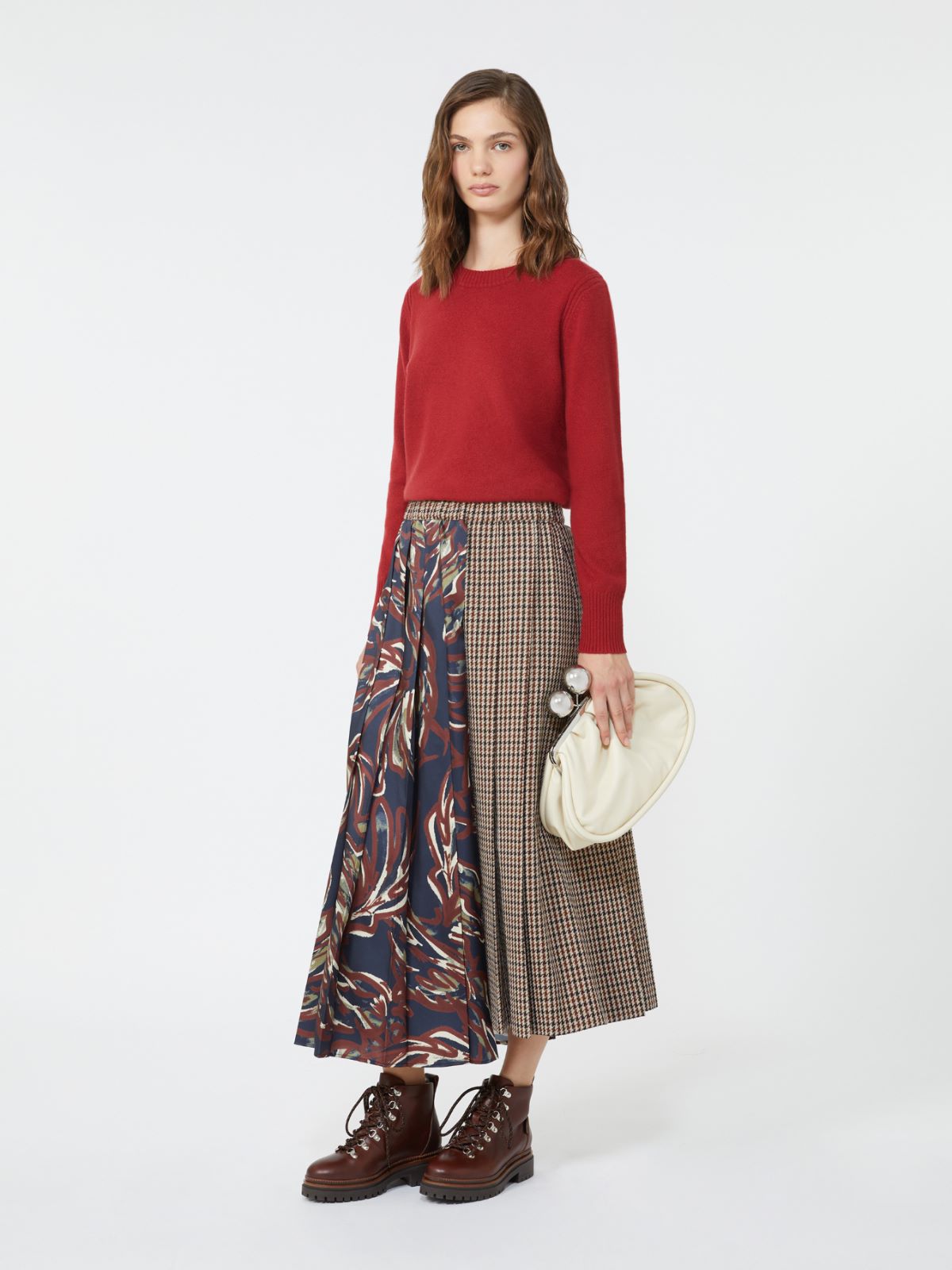 Pleated houndstooth wool skirt - WINE-COLOURED - Max Mara