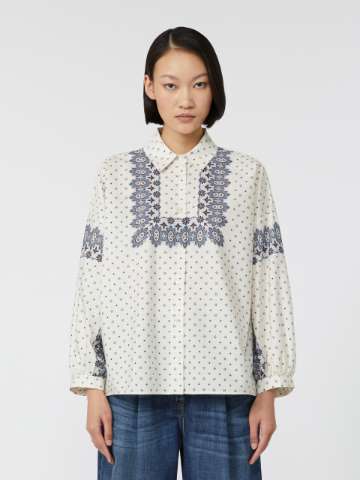 Tシャツ・カットソー PESERICO SS25 Cotton-blend poplin shirt (S0679700Q4 001) White cotton poplin shirt | Max Mara