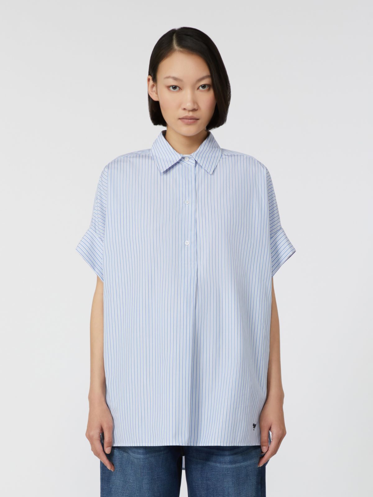 Prosta koszula z bawełnianej popeliny - JASNONIEBIESKI - Max Mara - 2