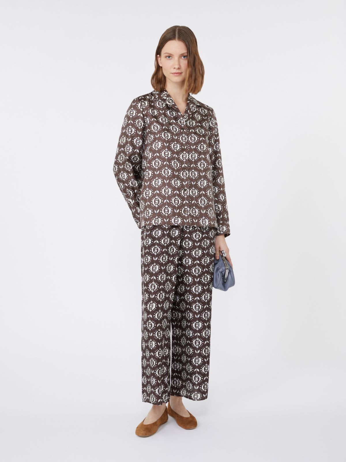 Printed silk pyjama shirt - BROWN - Max Mara