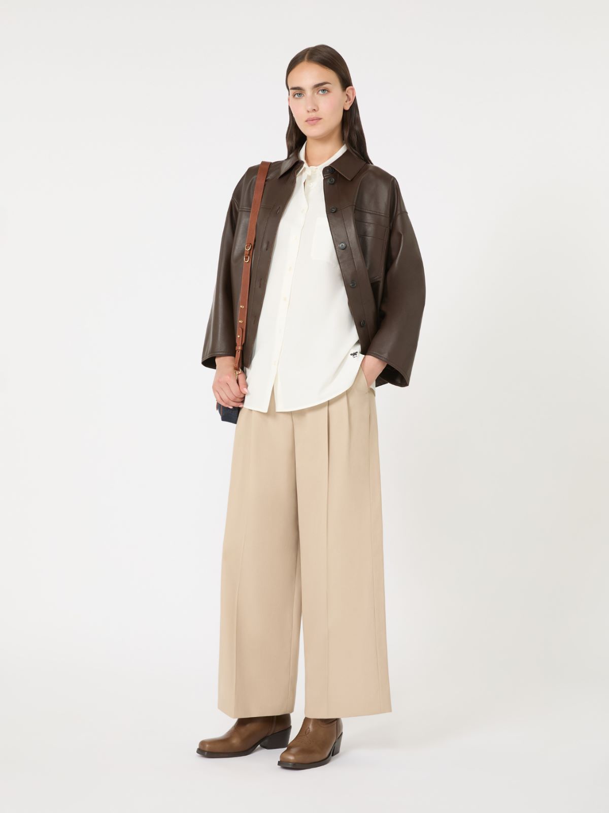 Flared poplin shirt + WHITE - Max Mara