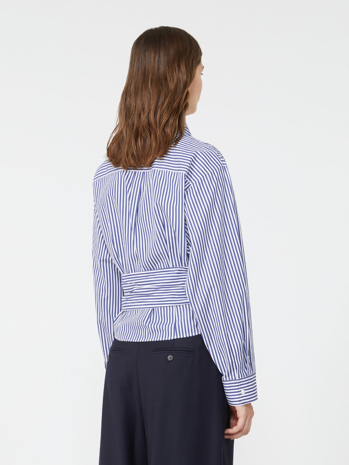 Drapierte Hemdbluse aus Baumwolle - BLAU - Max Mara - 3
