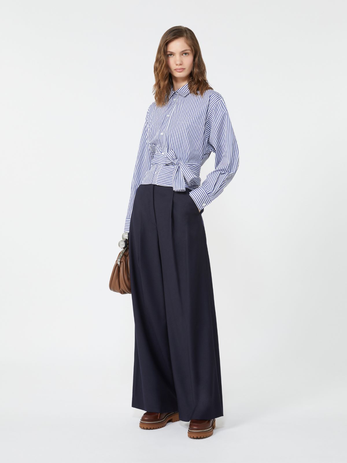 Drapierte Hemdbluse aus Baumwolle - BLAU - Max Mara