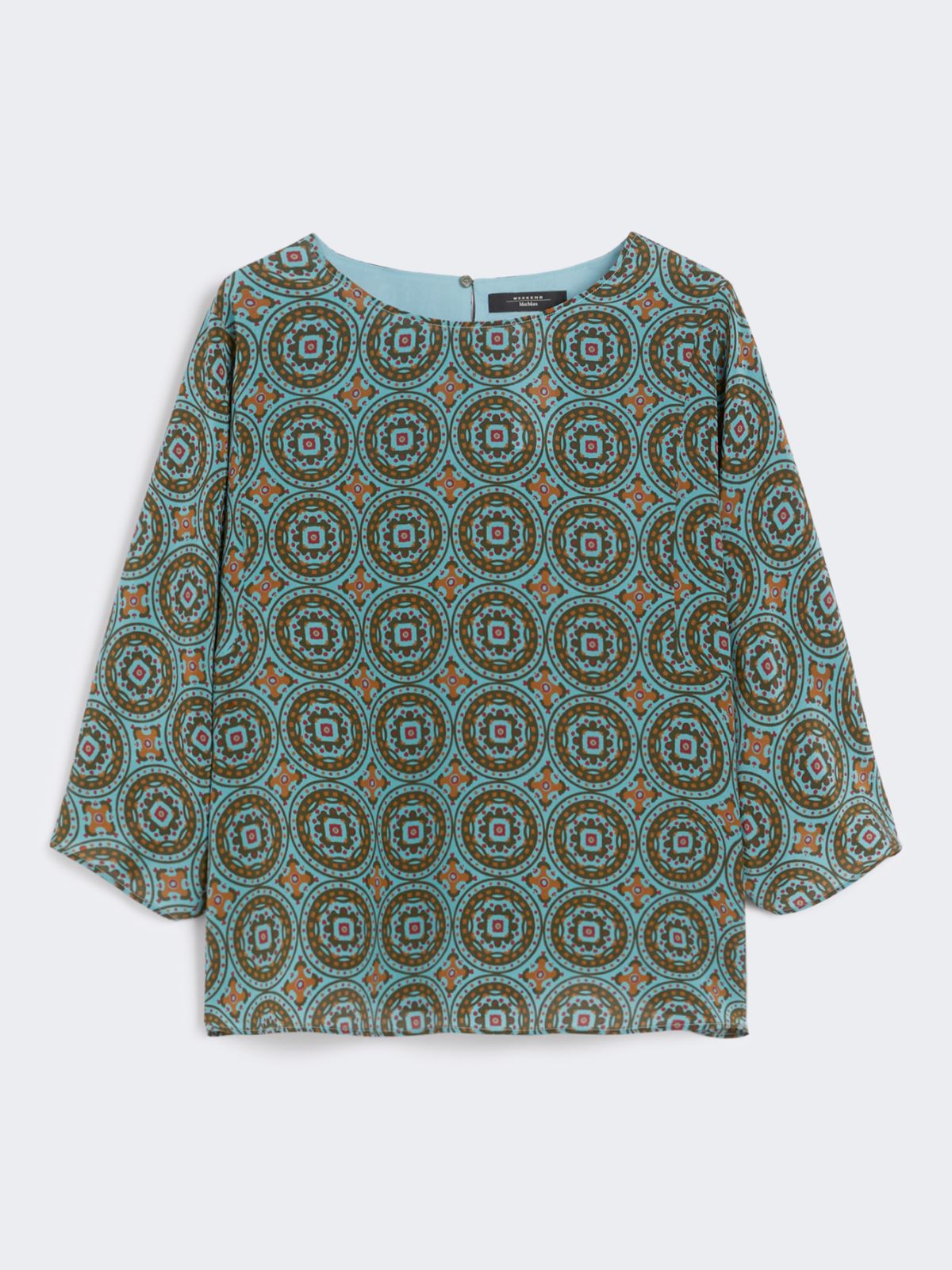 Bluzka z okrągłym dekoltem z krepdeszynu - JASNONIEBIESKI - Max Mara - 10