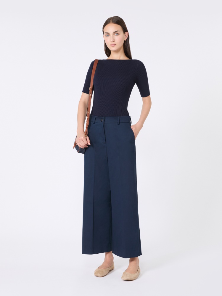 Cotton satin cropped trousers - NAVY - Max Mara