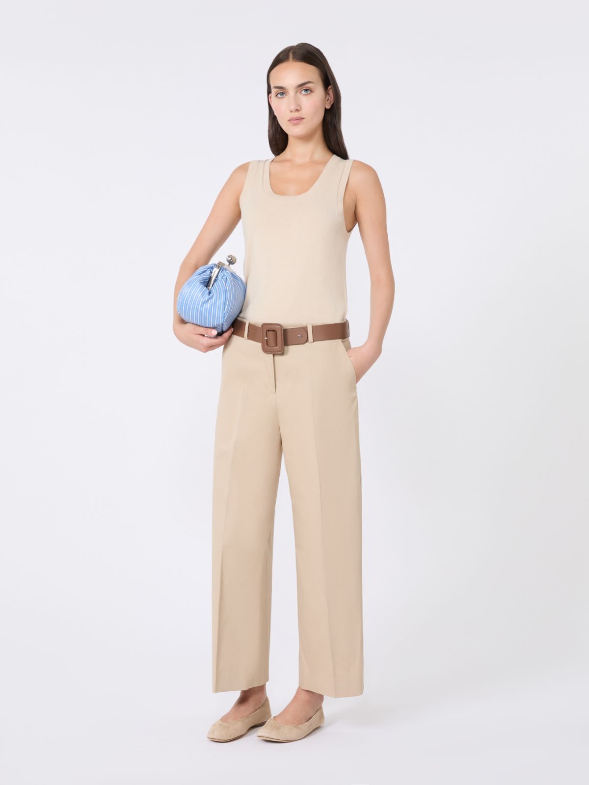 Cotton satin cropped trousers - BEIGE - Max Mara