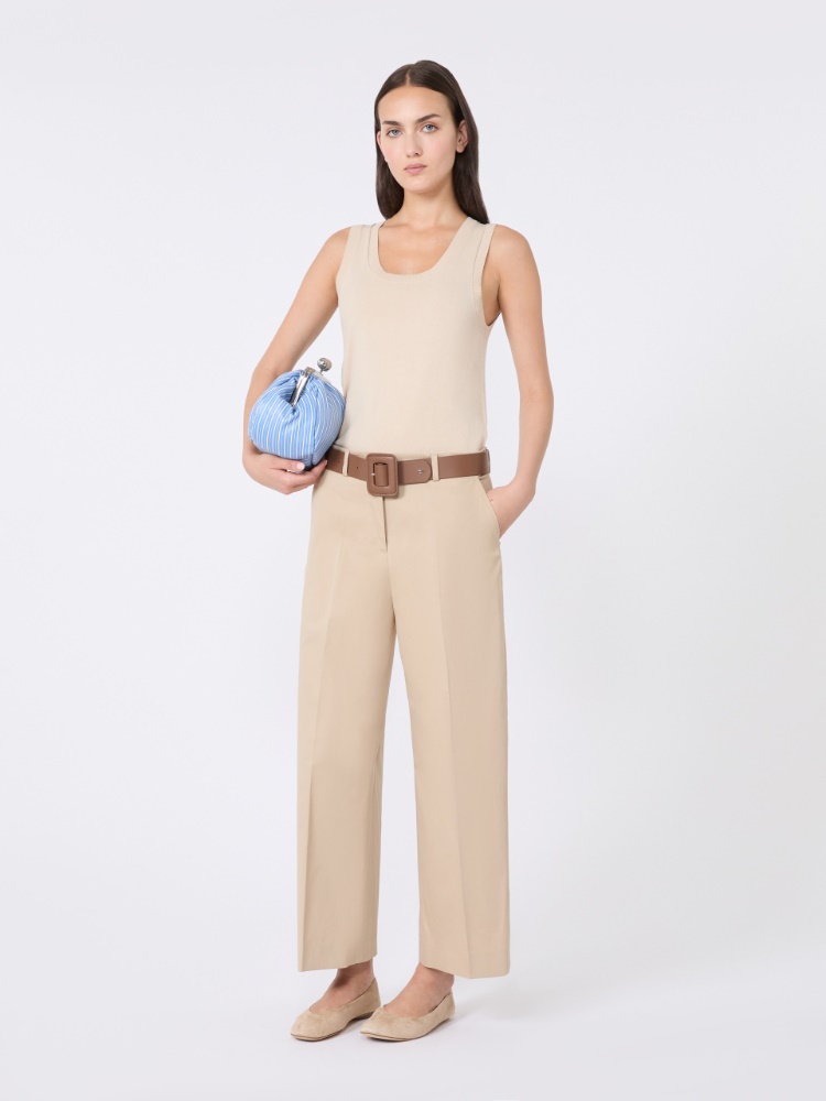 Cotton satin cropped trousers + BEIGE - Max Mara