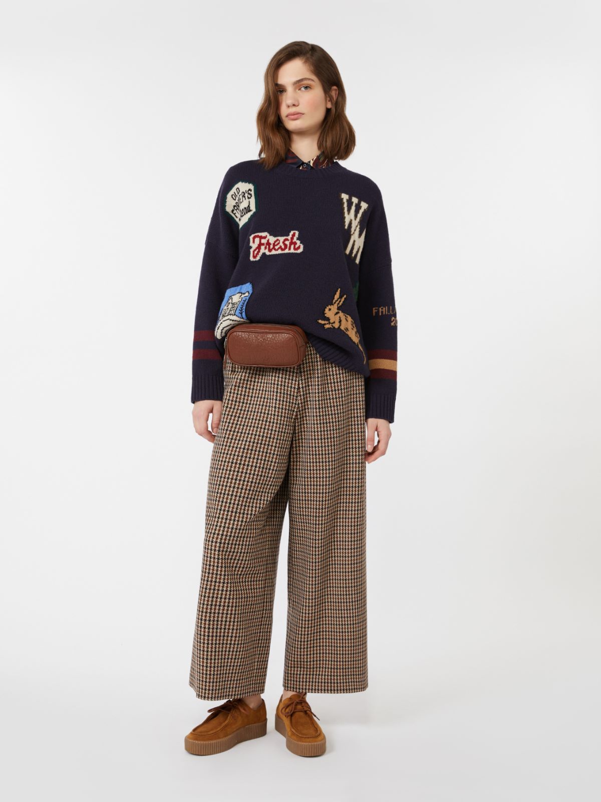 Basketweave wool and cotton trousers - WINE-COLOURED - Max Mara