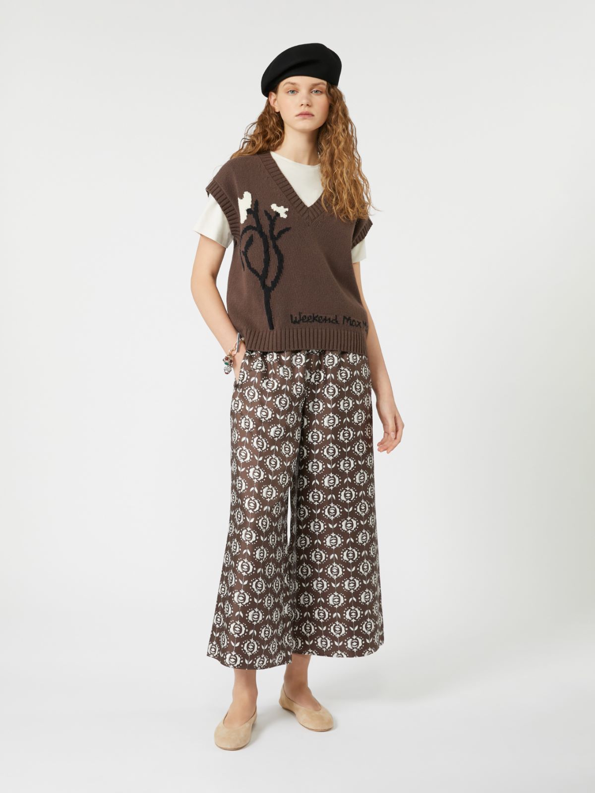 WEEKEND MAXMARA●ARTUR1234 キャロットパンツ ピンク ベージュ Poplin carrot-fit trousers, beige | 