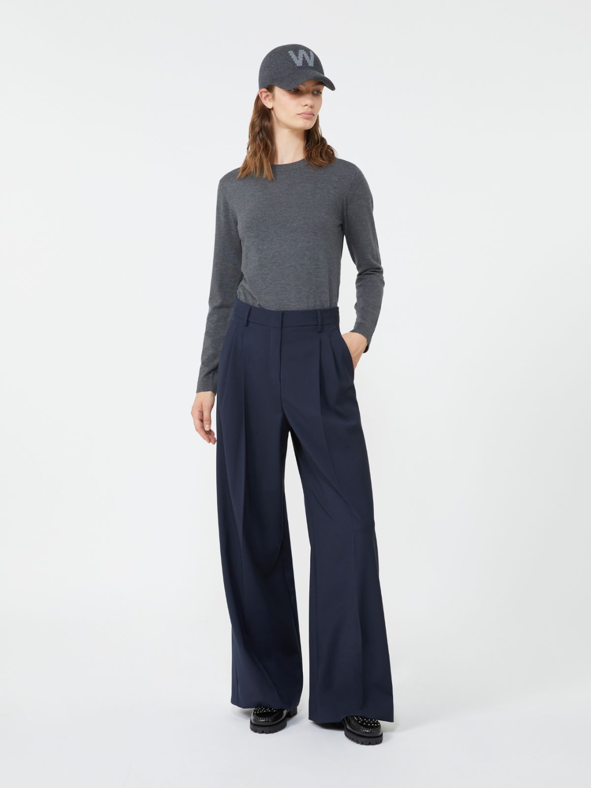 Stretch wool trousers - NAVY - Max Mara