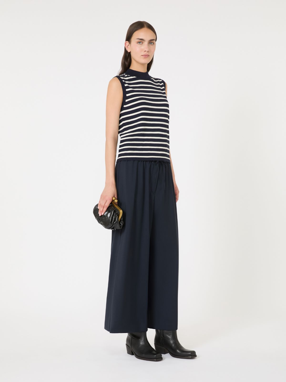 Relaxed-fit wool yarn trousers - NAVY - Max Mara
