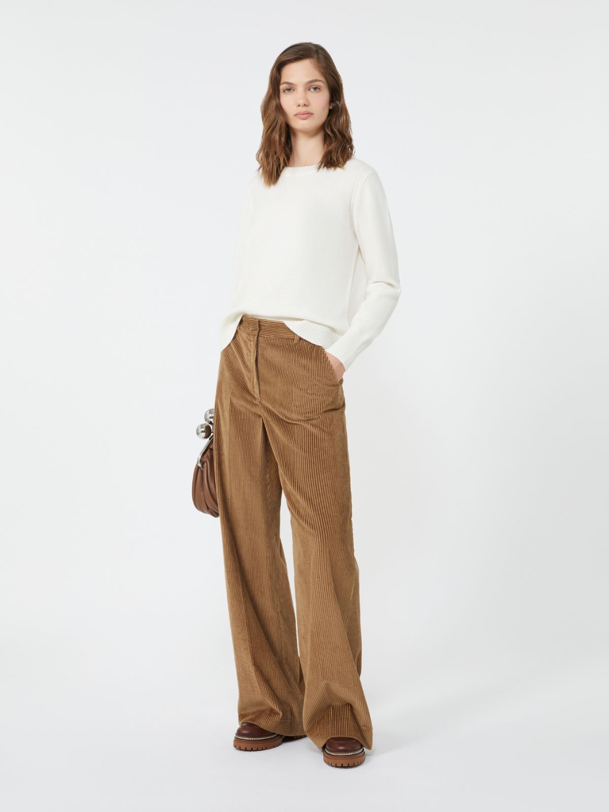 Wide-leg corduroy trousers - HAZELNUT BROWN - Max Mara