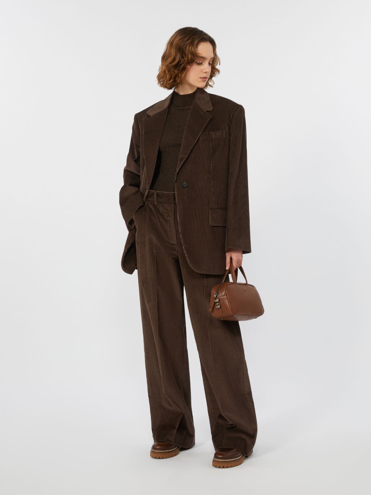 Pantalon large en velours côtelé + CHOCOLAT - Max Mara