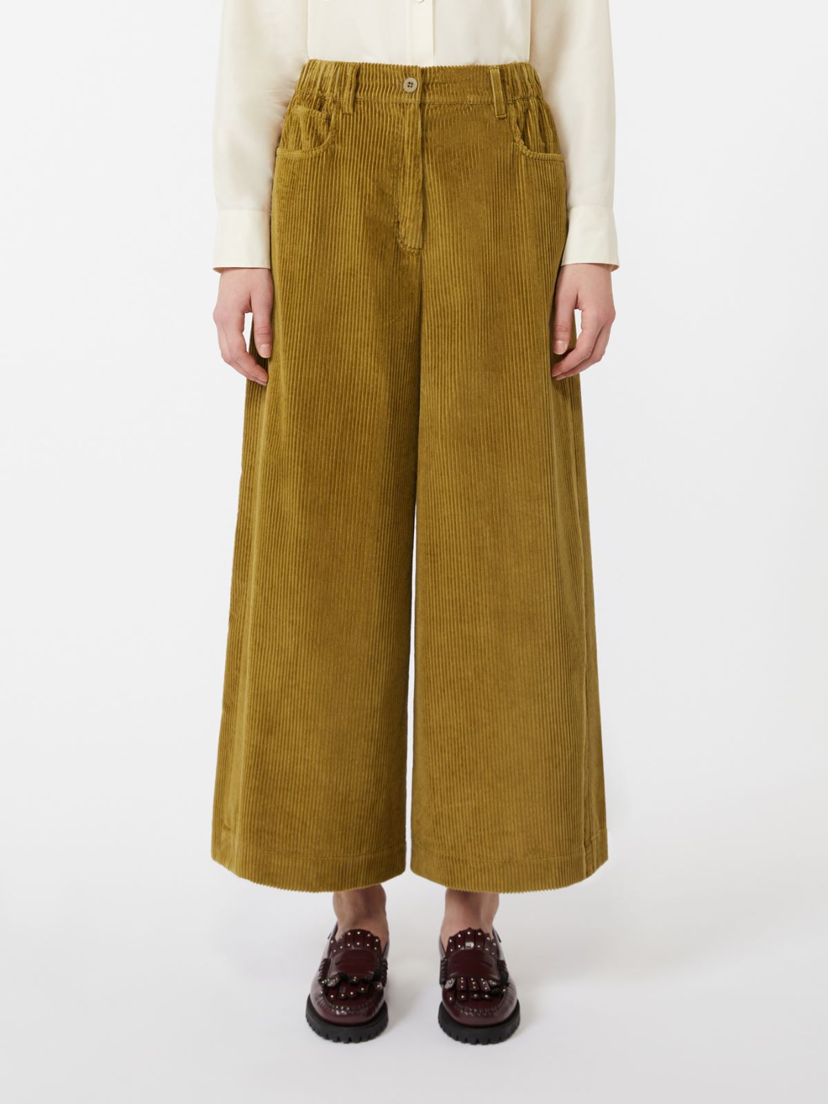 Cropped cotton velvet trousers - OLIVE GREEN - Max Mara - 2