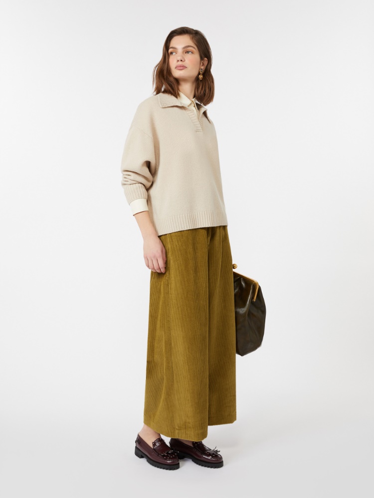 Cropped cotton velvet trousers - OLIVE GREEN - Max Mara