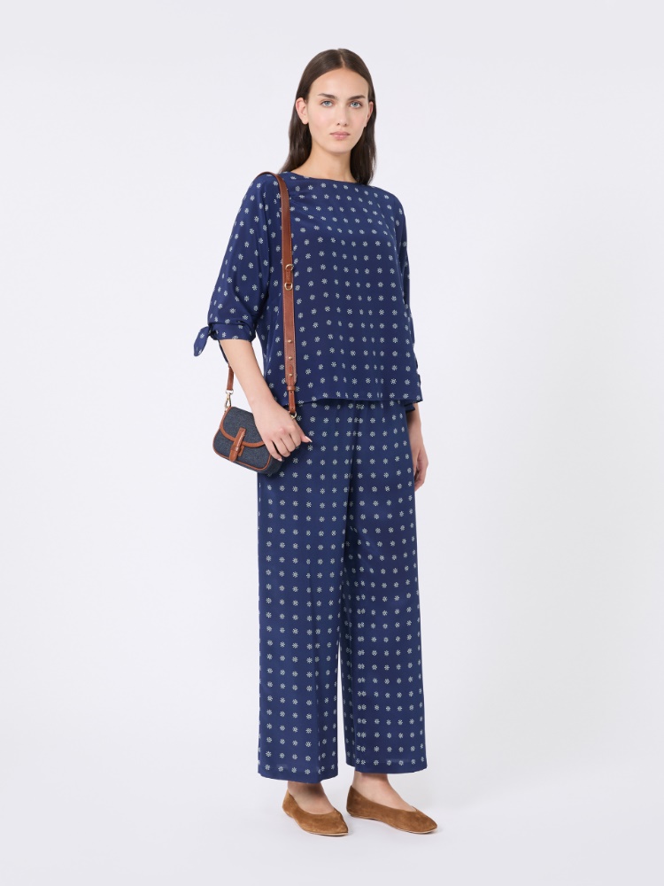 Jedwabne spodnie crop z nadrukiem - GRANATOWY - Max Mara - 2