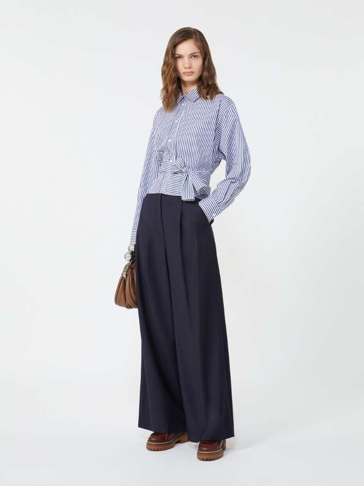 Wool flannel palazzo trousers - NAVY - Max Mara