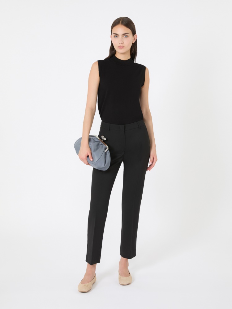 Spodnie cygaretki z wełnianego płótna - CZARNY - Max Mara - 2