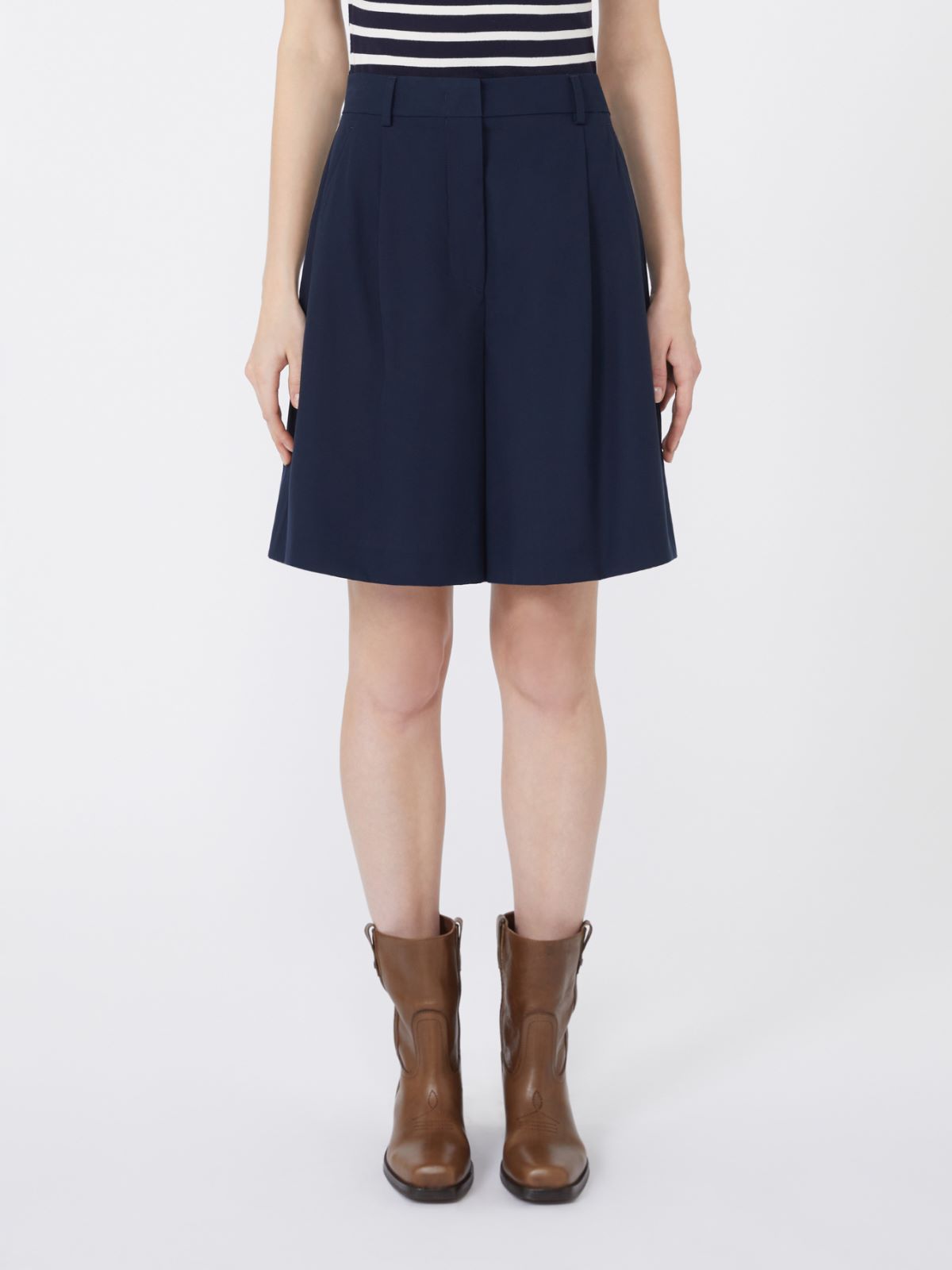Cotton gabardine Bermuda shorts - NAVY - Max Mara - 2